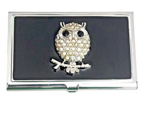 SPRING STREET CRYSTAL OWL BUSINESS CARD HOLDER DESK ACCESSORY NEW GIFT